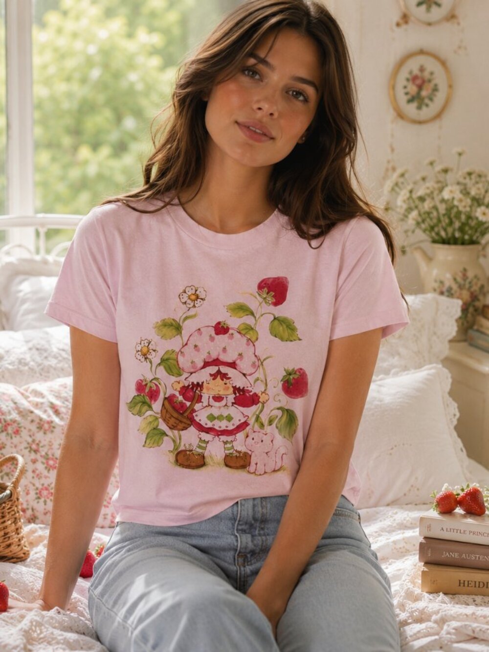 Strawberry Shortcake Graphic Baby Tee | Pink | Y2K | Kawaii | Coquette | Med